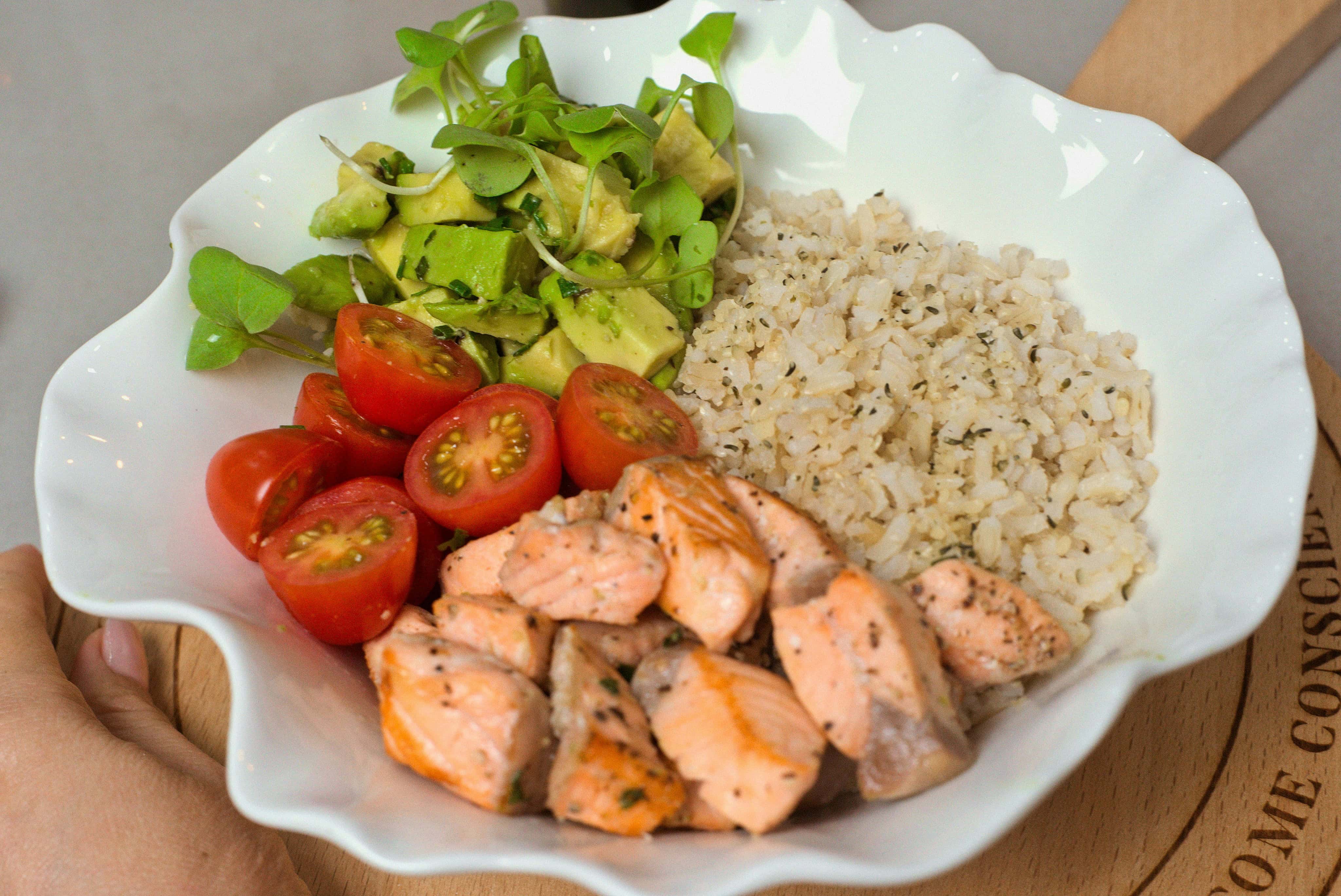 Balanced plate with protein, healthy fats, and carbs