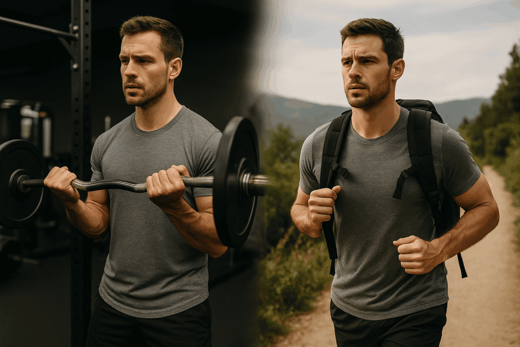 image of someone switching workouts — like going from gym to hiking