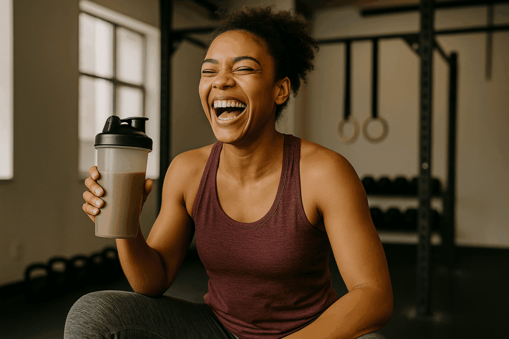 fun pic of someone laughing mid-workout